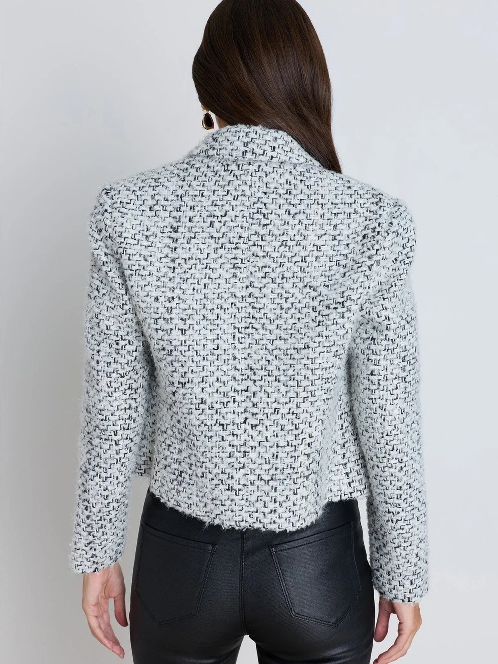 Noli Black & White Tweed Cropped Double-Breasted Blazer